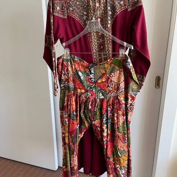 Ritu Kumar designer dress Chooridaar pant Anarkali  set burgundy M - Picture 6 of 9